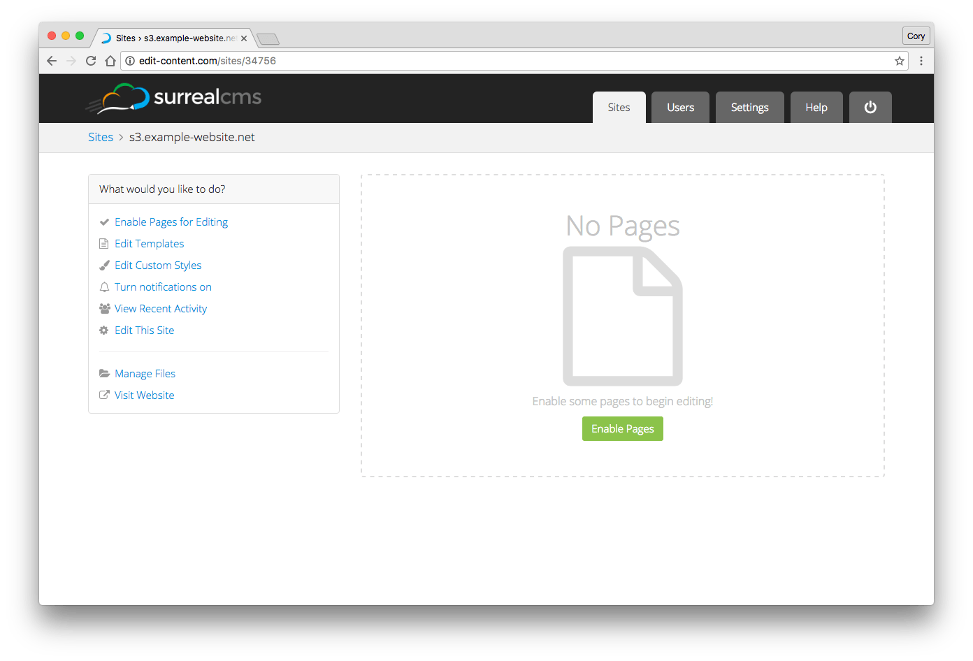No pages screen